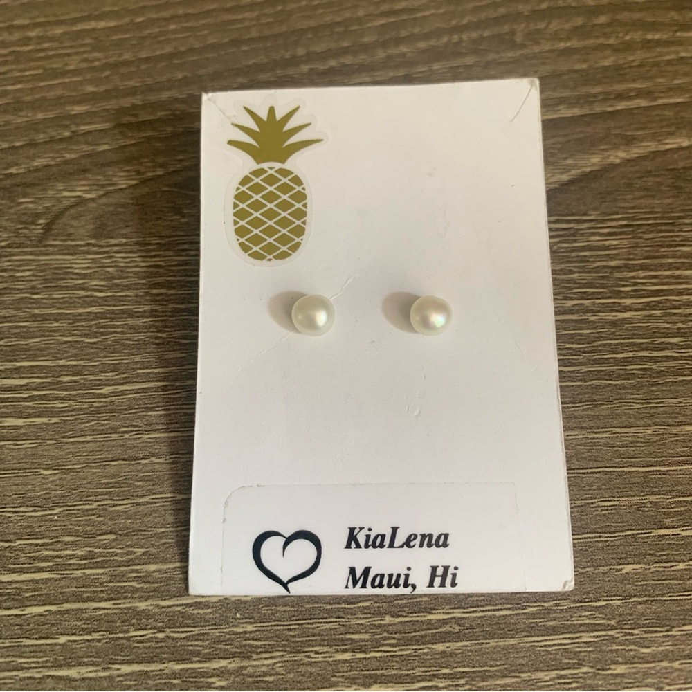 KiaLena Hawaii Maui Handmade Pearl Stud Earrings White 925 Sterling Silver 6 mm